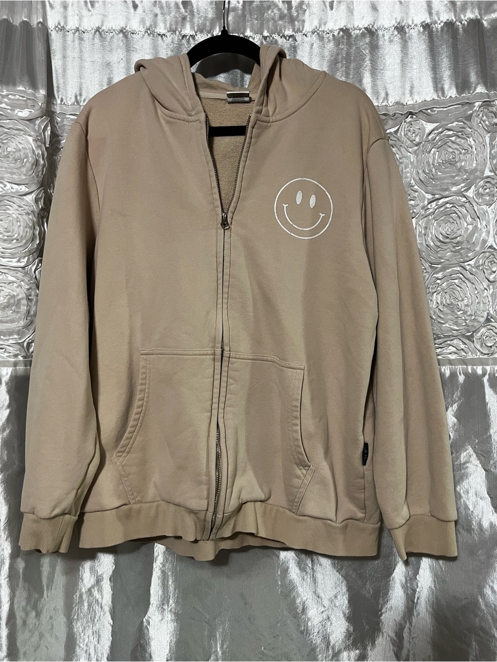 Little Bipsy Beige Zip-Up Hoodie with White Smiley